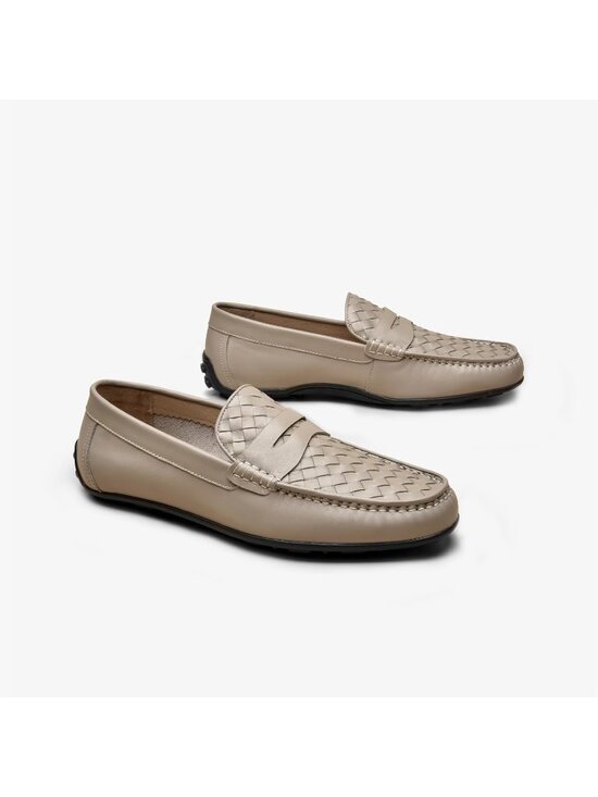 Men\'s Grey Penny Loafers Slip-On Leather Business Casual Lightweight